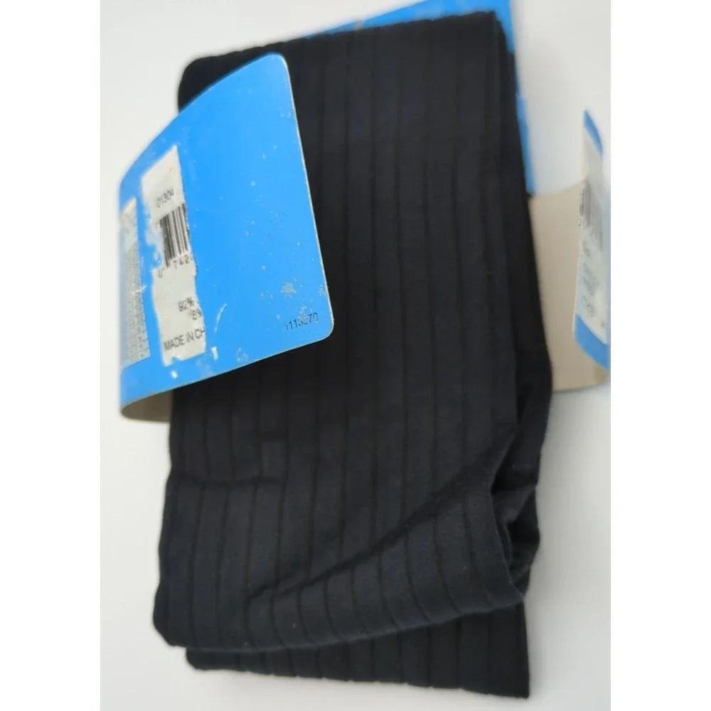 L'eggs 1 Pair Tights Size B Textured Jet Black Ribbed Fashion Opaque Spring Fall